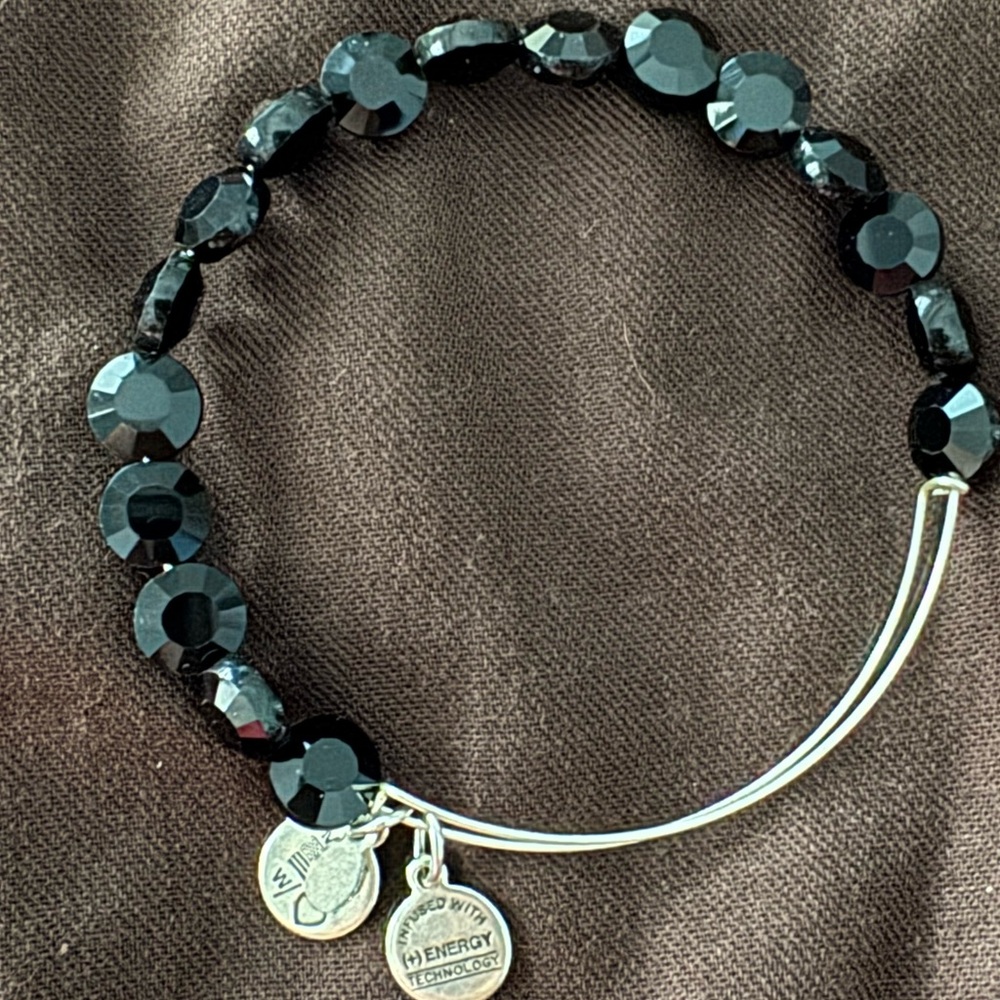 Alex and Ani Black Beaded and Silver Adjustable Bracelet